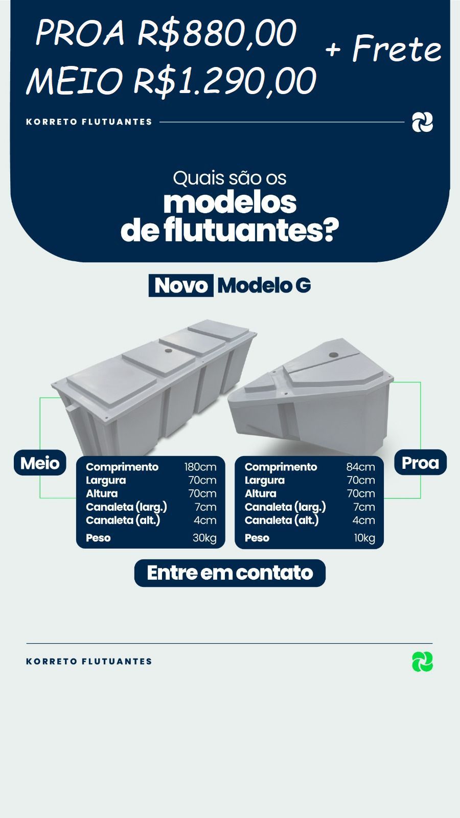 Flutuador Korreto Modelo G usado em píeres de largura moderada